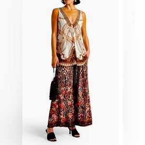 Camilla Crystal-embellished printed 100% silk crepe de chine top